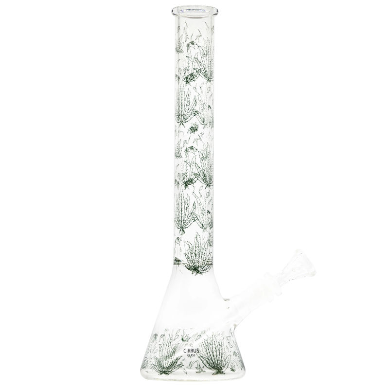 Cirrus Glass 13.5” Beaker Bong - Multiple Designs! - Style:Green Sativa