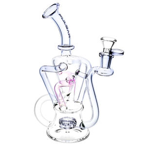 Pulsar 9” Quad Tube Recycler Bong - Color:Purple & Pink