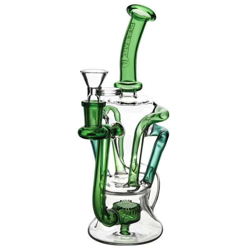 Pulsar 9” Quad Tube Recycler Bong - Color:Green & Teal