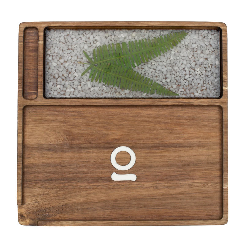 Ongrok Acacia Wood Rolling Tray (9.5" x 9.5") - Design:Leaf