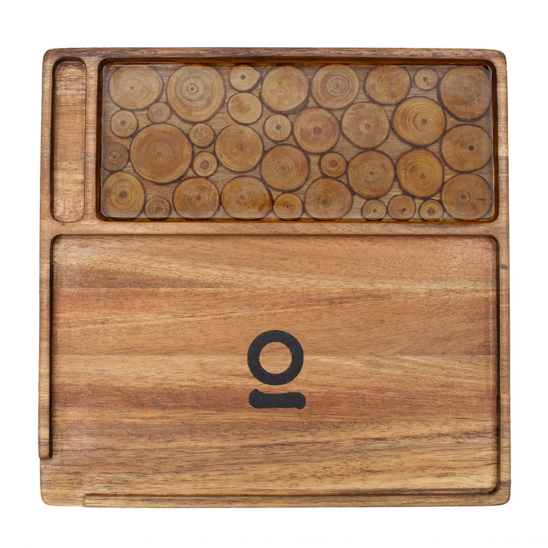 Ongrok Acacia Wood Rolling Tray (9.5" x 9.5") - Design:Log