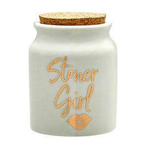 Roast & Toast Novelty Stash Jar - Design:Stoner Girl - White