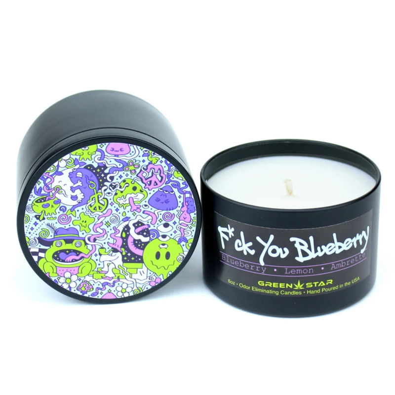 Green Star Odor Eliminator Candle (6oz) - Scent:F U Blueberry (Blueberry/Lemon/Ambrette)