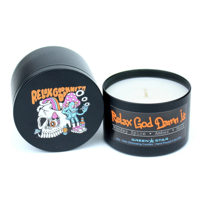 Green Star Odor Eliminator Candle (6oz) - Scent:Relax (Woodsy Spice/Amber/Musk)