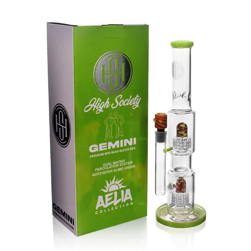 High Society 16" Gemini Premium Wig Wag Waterpipe - Color:Green