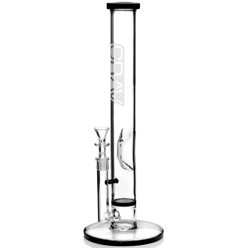 Grav® 16” Straight Tube Honeycomb Perc Water Pipe - Accent Colors:Black Glass