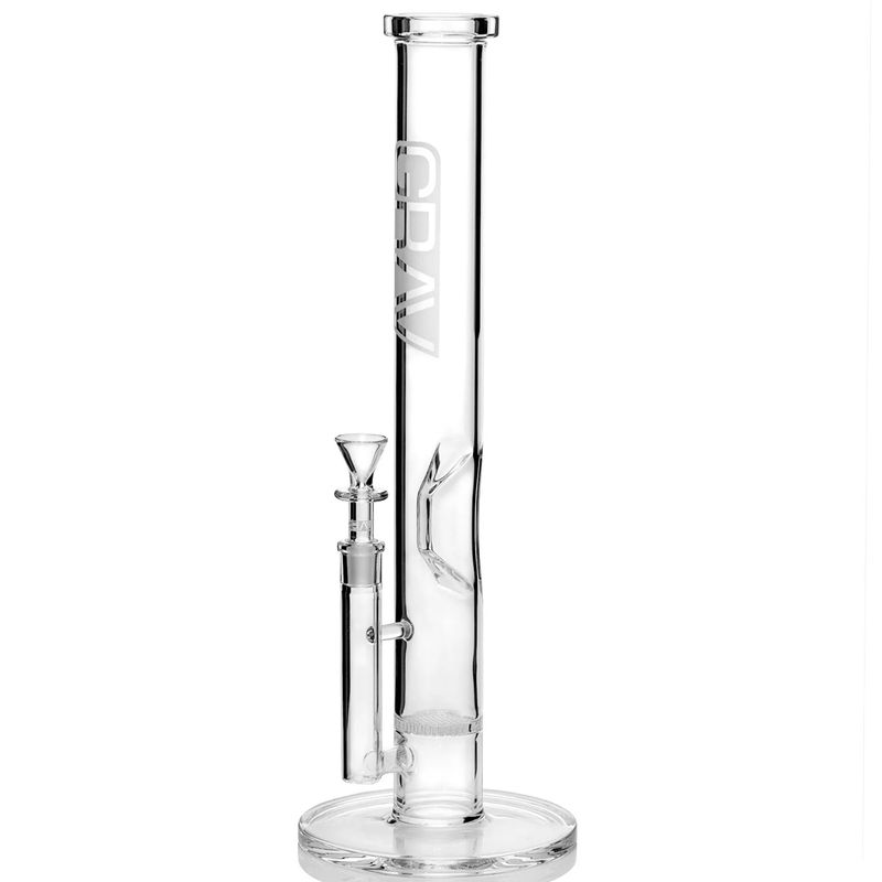 Grav® 16” Straight Tube Honeycomb Perc Water Pipe - Accent Colors:Clear Glass