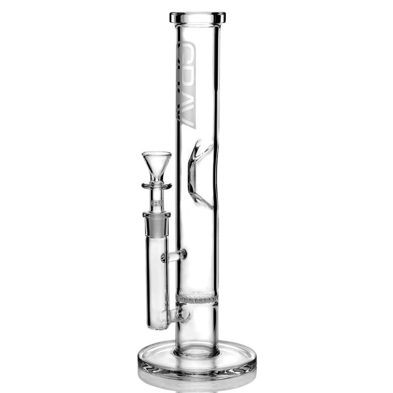 Grav® 12” Straight Tube Honeycomb Perc Water Pipe - Accent Colors:Clear Glass