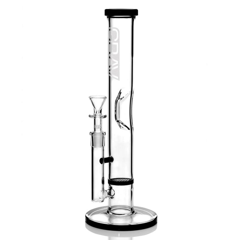 Grav® 12” Straight Tube Honeycomb Perc Water Pipe - Accent Colors:Black Glass