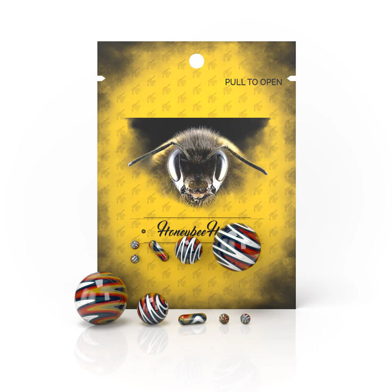 Honeybee Herb Dab Sets - Style:5-Piece Wig Wag Dab Marble Sets - Color:White/Blue