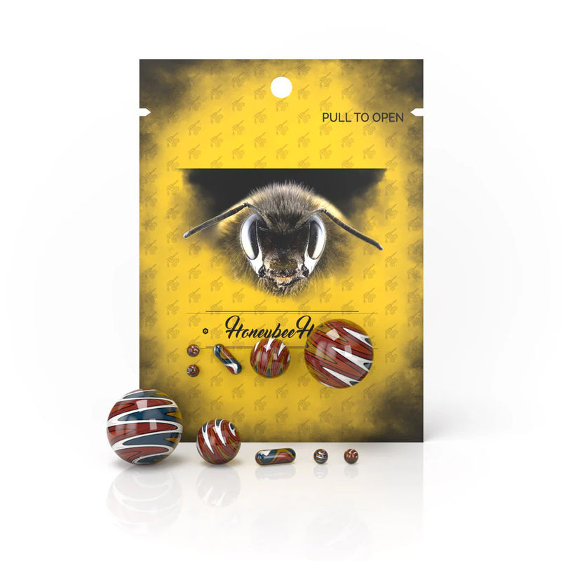 Honeybee Herb Dab Sets - Style:5-Piece Wig Wag Dab Marble Sets - Color:Red/White