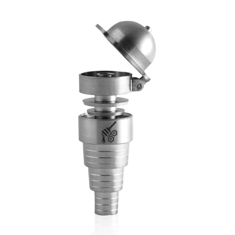 Honeybee Herb 6-in-1 Fully Universal Titanium Dab Nail - Style:Baseball Carb Cap - Color:Silver