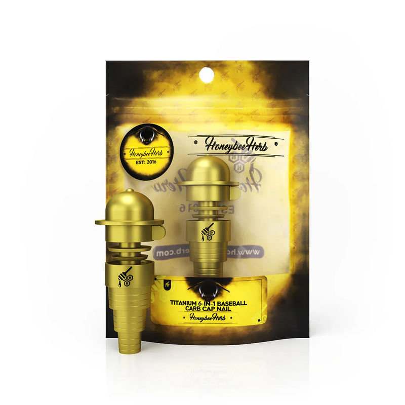Honeybee Herb 6-in-1 Fully Universal Titanium Dab Nail - Style:Baseball Carb Cap - Color:Gold