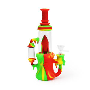 Ritual 8.5” Silicone Rocket Recycler Bong - Color:Rasta