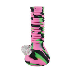 CaliConnected Extendable Silicone Beaker Bong (10” > 21”) - Color:Pink & Green