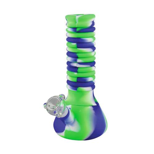 CaliConnected Extendable Silicone Beaker Bong (10” > 21”) - Color:Green & Blue