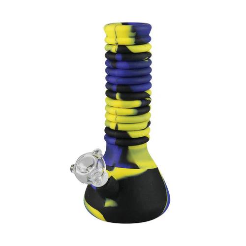 CaliConnected Extendable Silicone Beaker Bong (10” > 21”) - Color:Blue & Yellow
