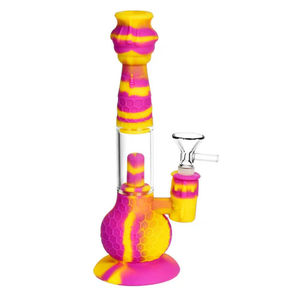 CaliConnected 9” Beehive 2-in-1 Silicone Bong & Dab Straw - Color:Yellow & Pink