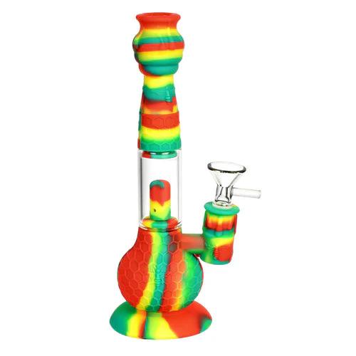 CaliConnected 9” Beehive 2-in-1 Silicone Bong & Dab Straw - Color:Rasta