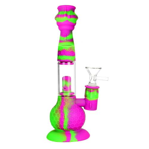 CaliConnected 9” Beehive 2-in-1 Silicone Bong & Dab Straw - Color:Pink & Green