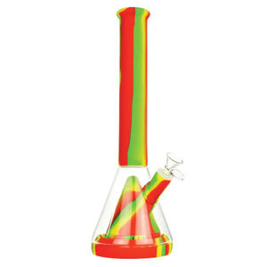 CaliConnected 14” Silicone & Glass Hybrid Beaker Bong - Color:Rasta