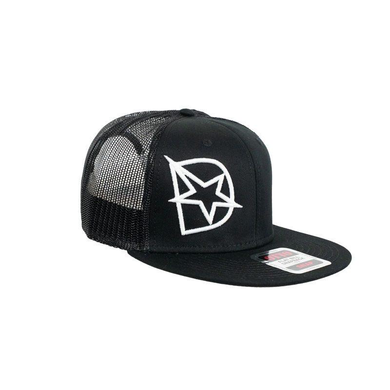 DmaxStore D-Star Snapback Hat (White/Black) - Hat Type:Flat Trucker Hat