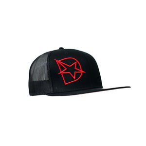 DmaxStore D-Star Snapback Hat (Red/Black) - Hat Type:Flat Trucker Hat