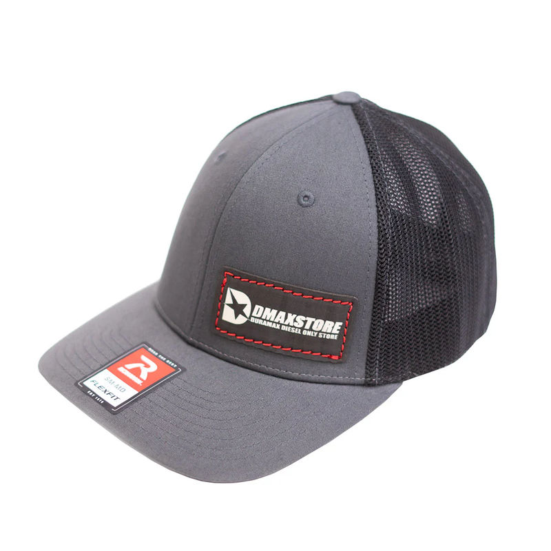 DmaxStore R-Flex Trucker Leather Patch Hat Grey/Black - Size:FLEXFIT   S/M