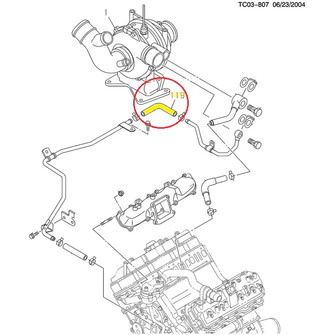 GM Turbo Coolant Return Hose, 2004.5-2005 LLY