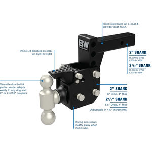 B&W Dual Ball Pintle Tow & Stow Hitch 2" Shank