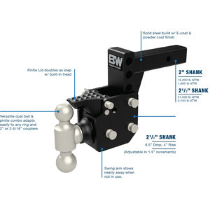 B&W Dual Ball Pintle Tow & Stow Hitch 2.5" Shank