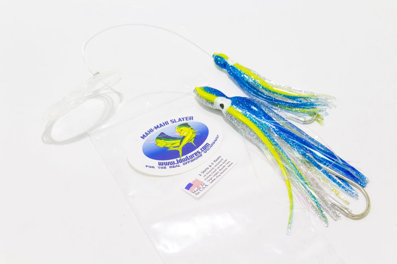 Mahi-Mahi Slayer Tandem Skirt Trolling Lure - JAW Lures - Color:Blue & Silver