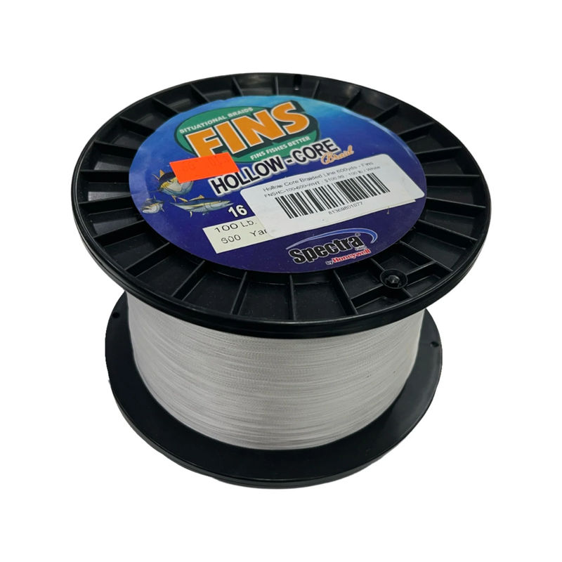Hollow Core Braided Line 600yds - Fins - Test:100 lb - Color:White
