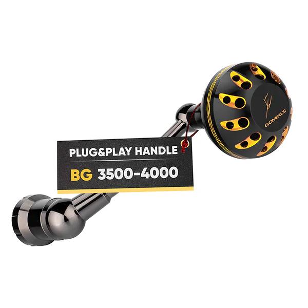 Plug&Play Aluminum Power Handle For Daiwa BG Spinning Reel - Gomexus - Color:Black/ Gold - Model:BG 3500-4000 65mm