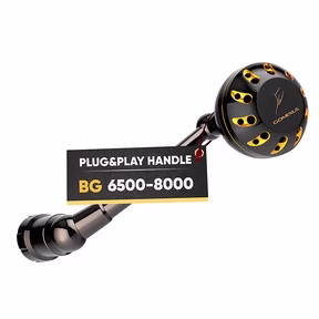Plug&Play Aluminum Power Handle For Daiwa BG Spinning Reel - Gomexus - Color:Black/ Gold - Model:BG 6500-8000 87mm