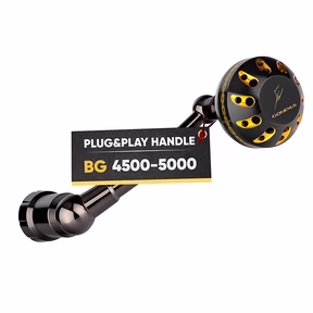 Plug&Play Aluminum Power Handle For Daiwa BG Spinning Reel - Gomexus - Color:Black/ Gold - Model:BG 4500-5000 75mm