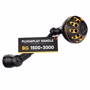 Plug&Play Aluminum Power Handle For Daiwa BG Spinning Reel - Gomexus - Color:Black/ Gold - Model:BG 1500-3000 63mm
